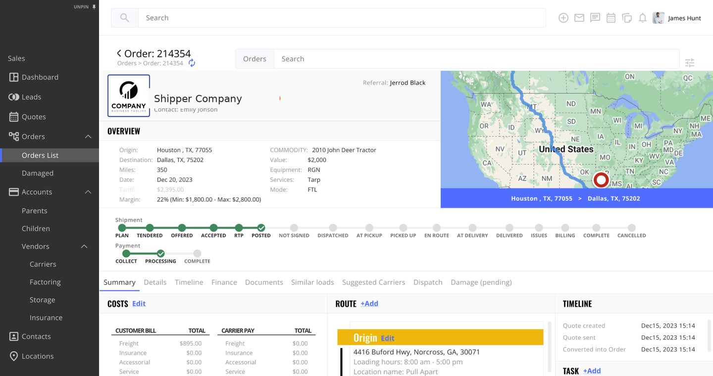 Order details with shipment and payment status