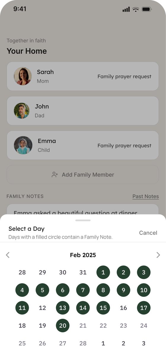 Family notes calendar